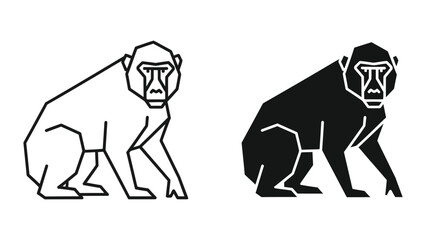 Black and white illustration of a monkey in two contrasting styles © iconmarket