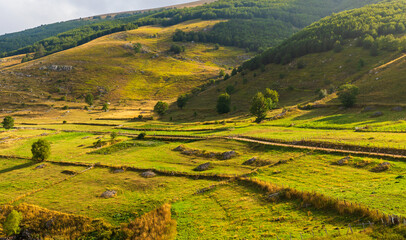 Lukomir mountain landscape with terraced agricultural fields, Bosnia and Herzegovina. © Tomasz Wozniak