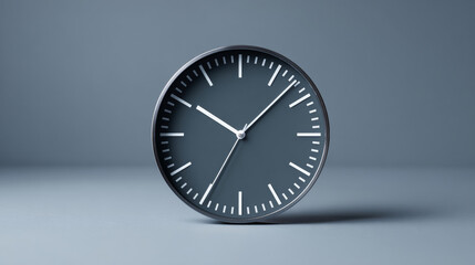 Minimalist black wall clock on gray