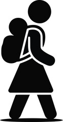 Simple black stick figure of a person carrying a backpack or rucksack for travel
