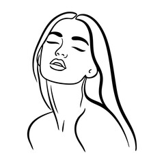 Dibujo con líneas del retrato de una hermosa joven enviando un beso © teracreonte