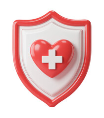 Obraz premium 3D Red Shield with Heart and Cross for Health Protection and Care