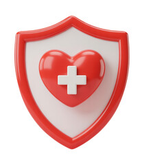 Obraz premium 3D Red Shield with Heart and Medical Cross Symbol for Health Protection