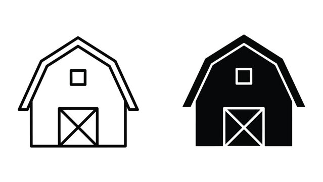 Simple black and white barn icons on white background