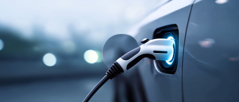 Electric car charging station close-up