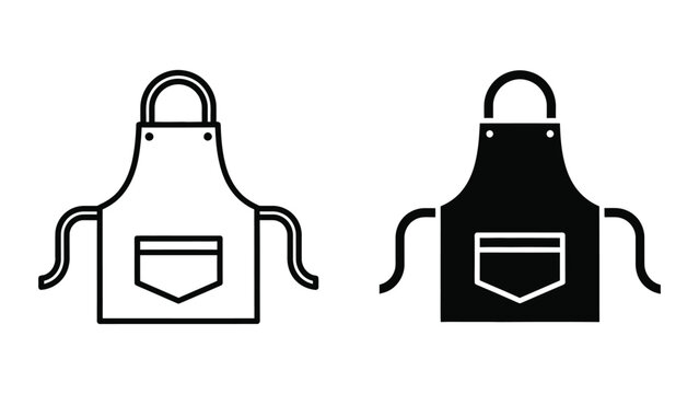 Black and white apron icons with pockets, isolated on white background