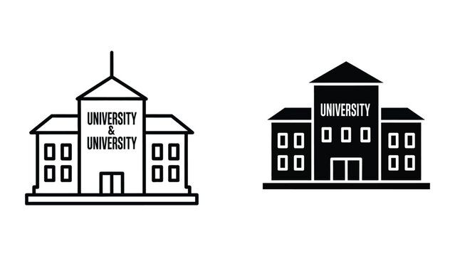 University building icon set in black and white