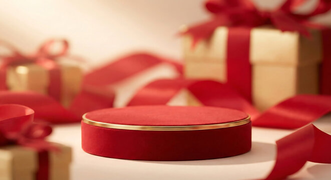 Red gift box with ribbon and bow isolated on white background for holiday celebration
