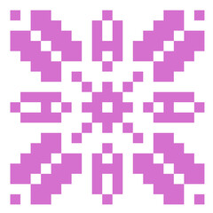 Cute pixel art snowflake pattern on transparent background. Decorative geometric winter design with a retro 8-bit style. Perfect for Christmas and winter backgrounds, digital paper, posters