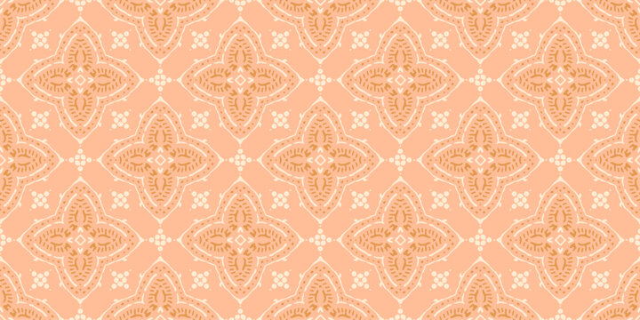 Pastel pink Indian block print seamless pattern. Patchwork print quilt fabric, wallpaper, boho chic repeat background.