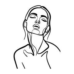 Dibujo con línea continua del retrato de una hermosa joven enviando un beso © teracreonte