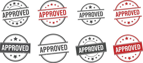 Approved rubber stamps show approval confirmation graphics.