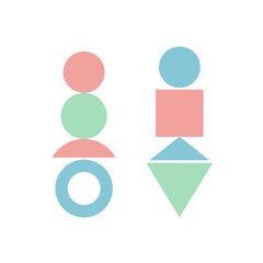 Geometric shapes form abstract illustrations in pastel colors on white background