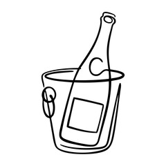 Dibujo con línea continua de una botella de champán en una cubeta de hielo, para fiestas y celebraciones  © teracreonte