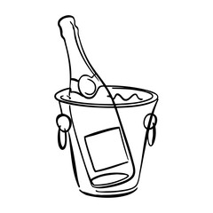 Dibujo con línea continua de una botella de champán en una cubeta de hielo, para fiestas y celebraciones  © teracreonte