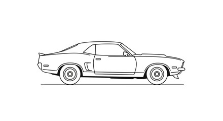 Obraz premium Vintage muscle car side view line drawing illustration.