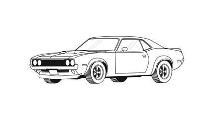 Fototapeta premium Vintage black and white car illustration with detailed line art.