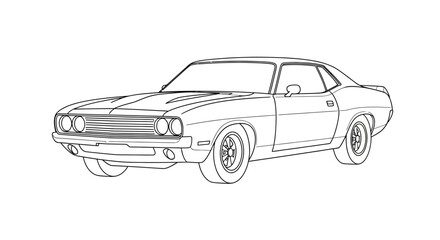 Obraz premium Vintage Muscle Car Line Drawing Illustration.