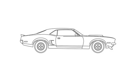 Vintage Muscle Car Line Art Illustration.