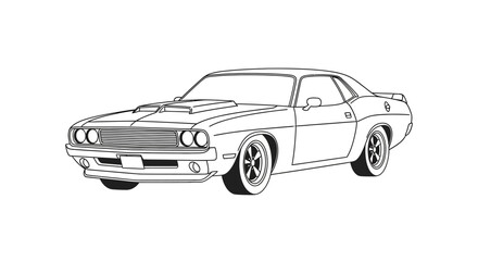 Vintage Muscle Car Line Art Illustration.
