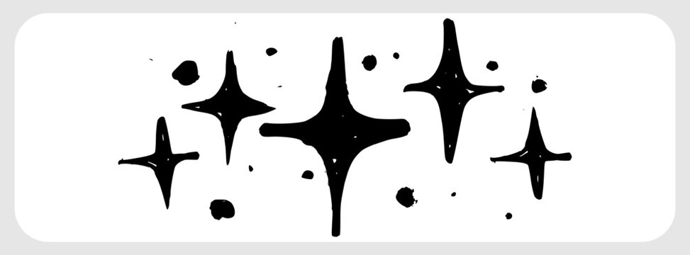 Sparkling Stars Illustration. Minimalist Hand Drawn Four Point Star Icons for Magic and Decoration.
