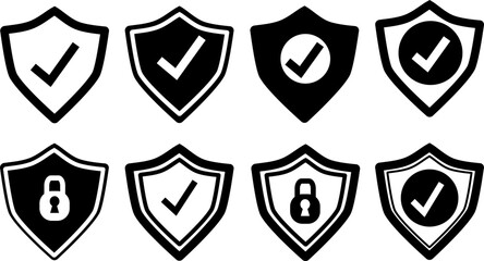 Shield security icon set collection. Shield security icon with check mark and lock sign. Shield icon. shield protection symbols. Eight shield icons set. Set of vector shield icons collection © Ahammad