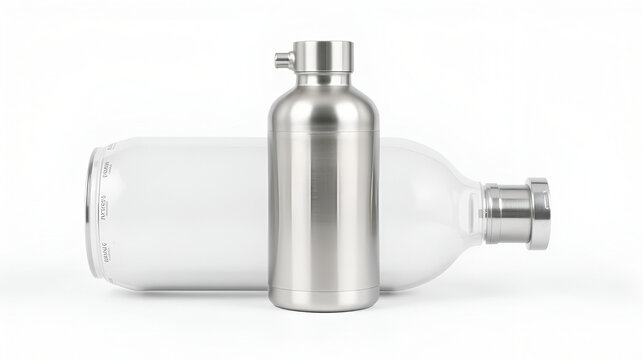 Isolated Cryogenic Dewar Flask: Sleek Metal Reservoir Thermos Bottle on White Background