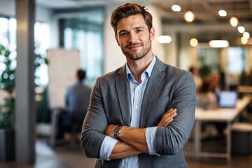 Fototapeta premium Confident Businessman Portrait In Startup Office