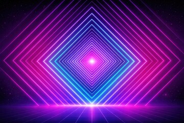 Neon Square Frame With Retro Light Grid