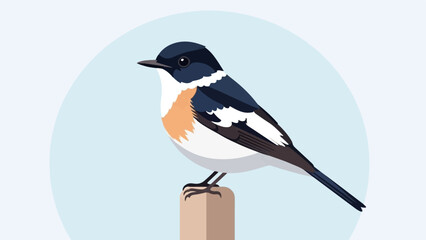 Fototapeta premium Stylized illustration of a small songbird perched on a light brown post