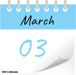 March 3 Calendar Page Design &ndash; Clean Minimal Desk Calendar Template, Editable Printable Monthly Date Layout