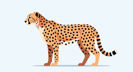 Spotted cheetah standing profile, light blue background, vector art © riau