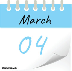 March 4 Calendar Page Design &ndash; Clean Minimal Desk Calendar Template, Editable Printable Monthly Date Layout