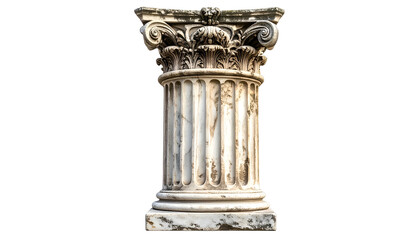 Obraz premium Weathered Classical Column with Ornate Capital on Transparent Background