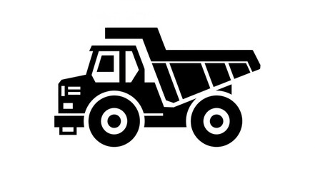 Fototapeta premium Black Silhouette of a Dump Truck on White Background.