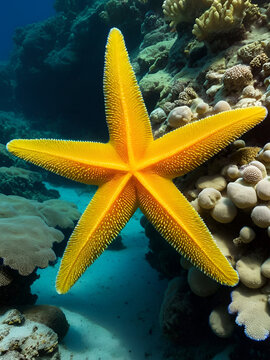 Starfish at the bottom of a coral reef in the Red Sea. Ophiura, Linckia multifora