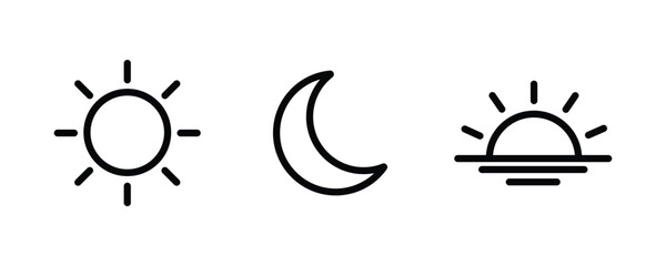 Line art sun moon sunset outline icon collection transparent background, flat weather day night evening symbol set vector illustration © AI Images Studio