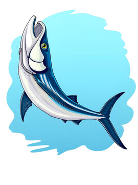 Vector Illustration of a wahoo , Acanthocybium solandri, a scombrid fish jumping up viewed from the side set on isolated white background done in retro style.