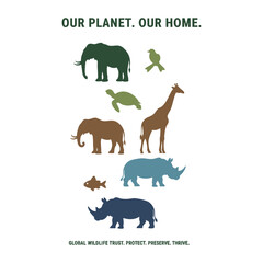 Obraz premium Minimalist Wildlife Silhouettes Flat Vector Poster for Environmental Conservation