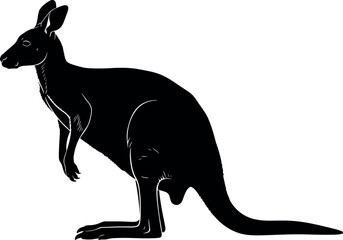 Kangaroo silhouette, Australian marsupial, seated posture, long tail, upright stance, wildlife vector art, minimal design, black illustration, nature animal artwork © Masud World