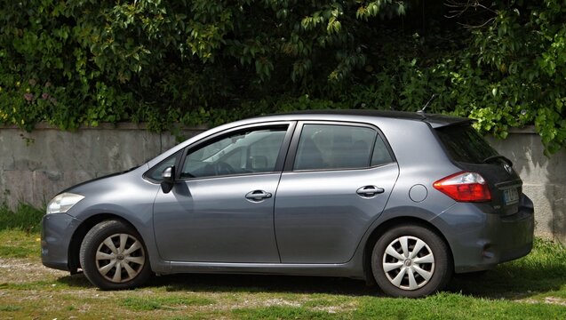 Toyota Auris grey hatchback parked on grass