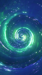 Obraz premium A luminous green and blue spiral of swirling energy forming a glowing cosmic vortex