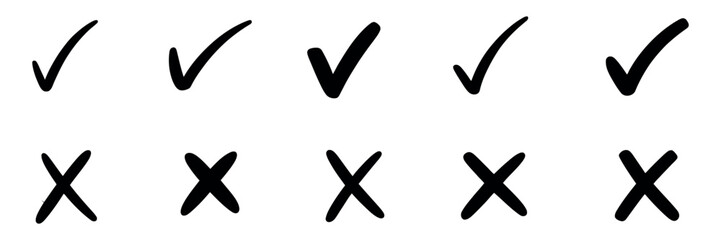 Check Mark Icon Set, Hand Drawn Tick Vector Symbols © Well Done