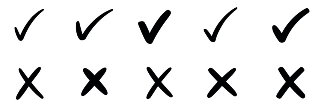 Check Mark Icon Set, Hand Drawn Tick Vector Symbols