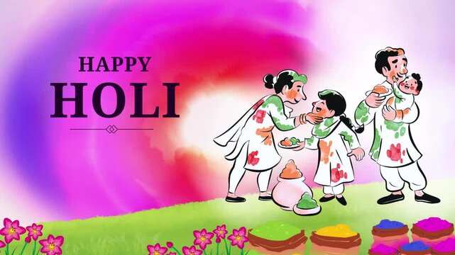 Happy Holi Green And Pink Colorful Greeting Video