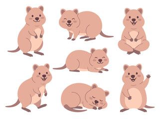 Obraz premium Collection of cute quokka emoticon illustrations.