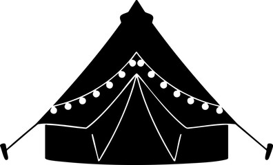 Glamping Bell Tent Silhouette Luxury Camping with Bistro String Lights Minimalist Outdoor Travel Flat Vector Icon
