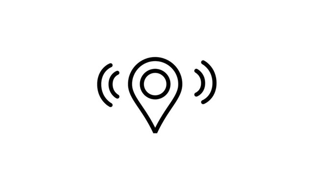 Location pin icon motion. Animated location pin icon with signal waves for GPS navigation, tracking systems, and maps technology.