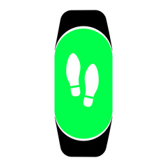 Smartwatch with green screen and running shoes icon on display