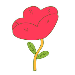 Pink heart-shaped flower with green leaves on yellow stem
